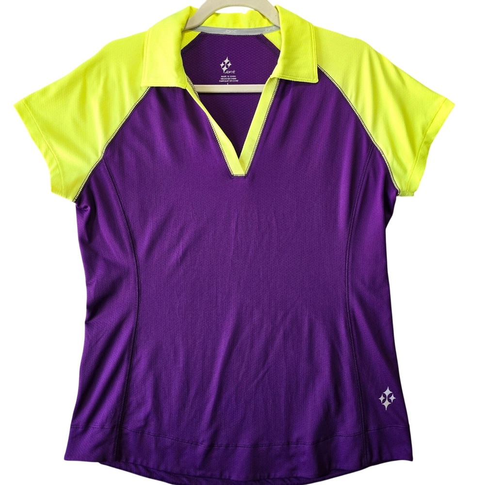 Jofit Womens Size L Purple Neon Yellow Colorblock Golf Tennis Polo Shirt